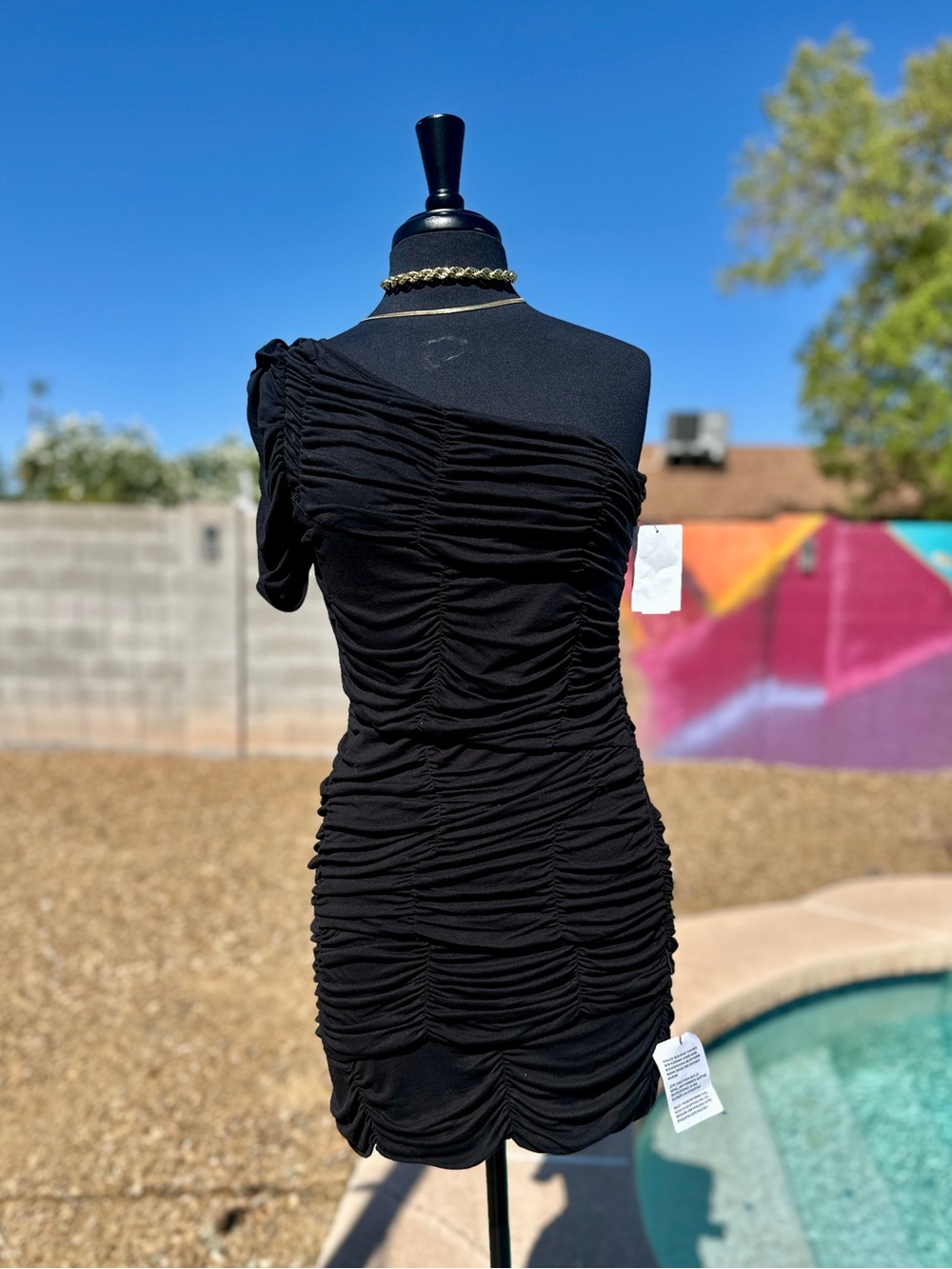 TOPSHOP Black Ruched One Shoulder Puff Sleeve Mini Dress NWT US 6